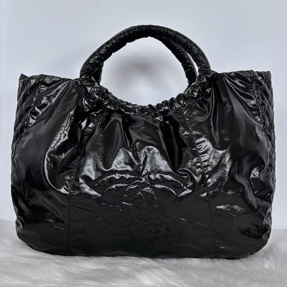 Black Chanel CC Logo Hobo Tote Bag